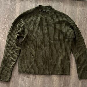 Olive Ribbed Crewneck Women's Sweater